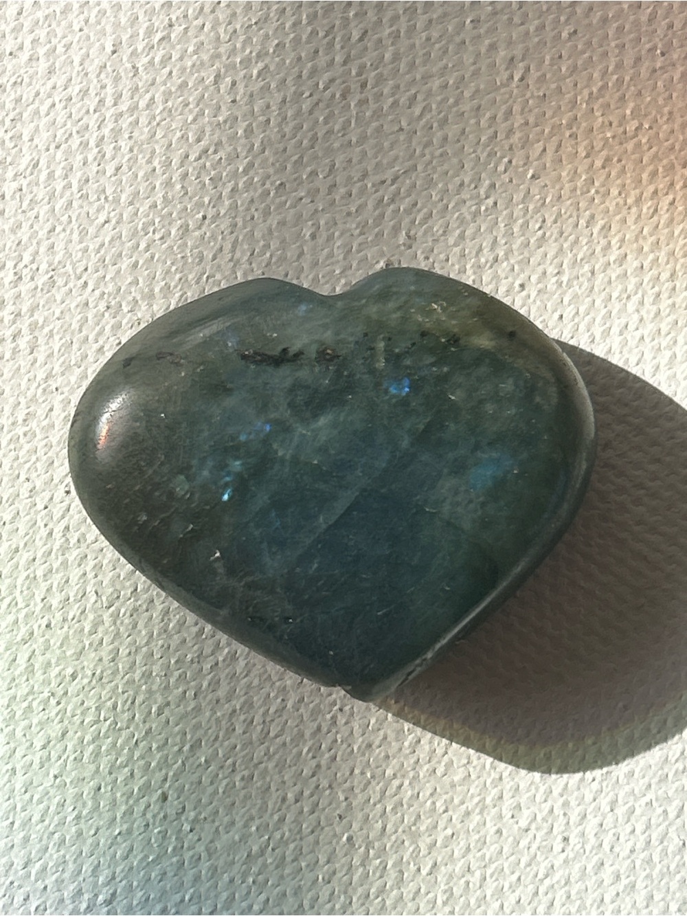Labradorite heart with blue and green iridescent sheen